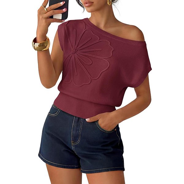 Off Shoulder Top - Floral Knit Vest | ZESICA