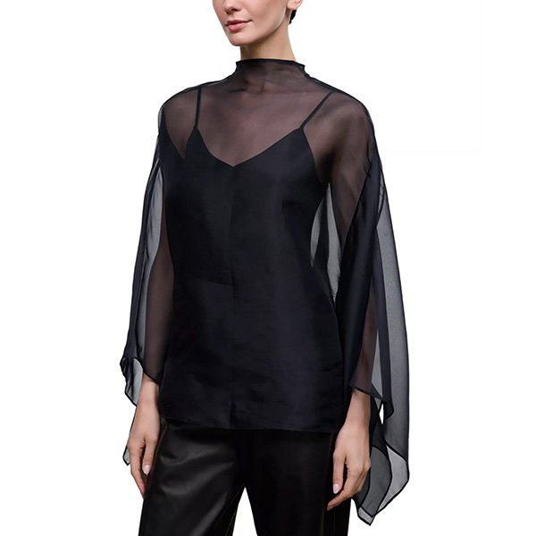 Silk Blouse - Fia Sheer Mock Neck | STAUD