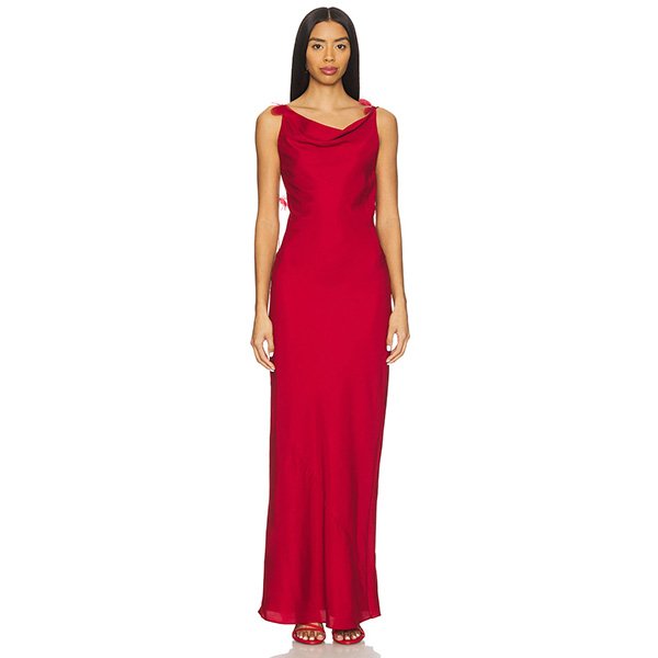 Silk Maxi Dress Cult Gaia Nymeria in Merlot red front view