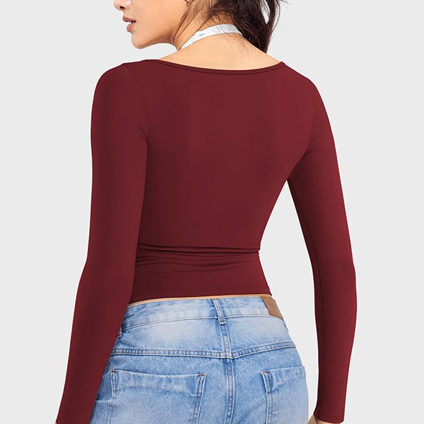 Square Neck Top YEOREO anchor red back view showing smooth double-layer fit and long sleeves