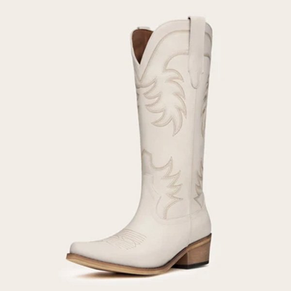 Western Boots REDTOP The Elizabeth ivory with floral dress and cream hat beside vintage car
