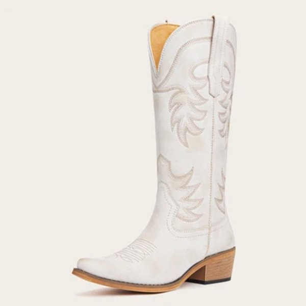 Western Boots REDTOP The Elizabeth ivory seated with floral dress and black hat