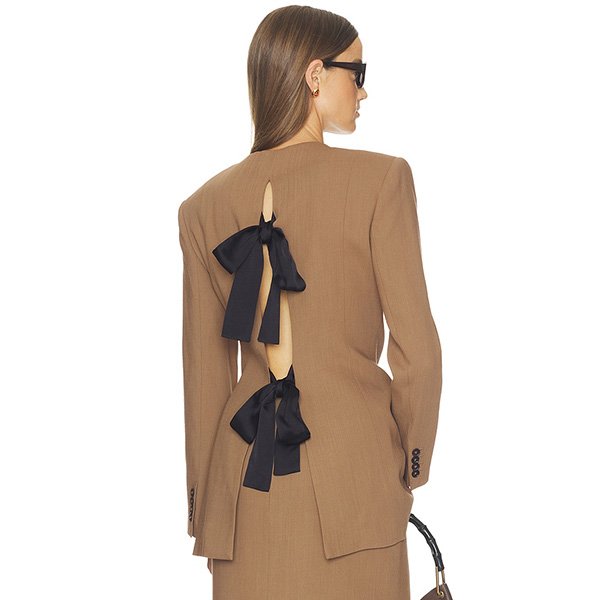 Blazer Helsa Toffee exposed back with contrast black tie bows