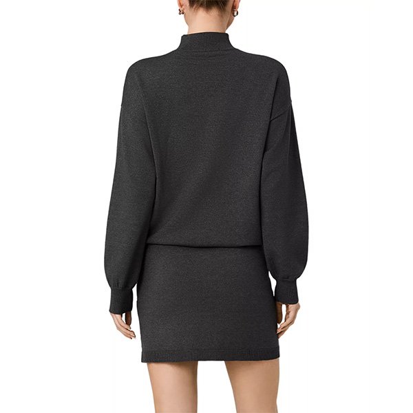 Mock Neck Dress French Connection Dark Grey back view with drop shoulders and balloon sleeves