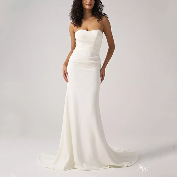 Satin Wedding Dress AW Windsock Ivory strapless full-length view with mermaid sweep