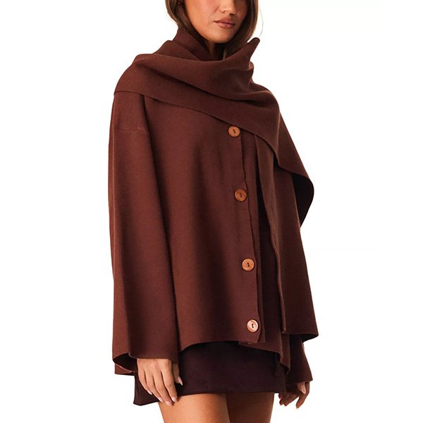 Scarf Sweater SNDYS Clare Mocha side profile showing relaxed fit and dropped shoulders
