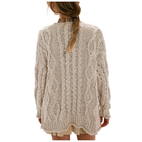 Tea cream cable knit cardigan back view showing cable knit pattern
