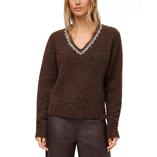 Embellished Sweater - Ash V Neck Wood | Fifteen Twenty